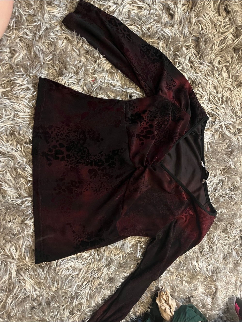 Womens Long Sleeve Twist Front Top - Burgundy Black
